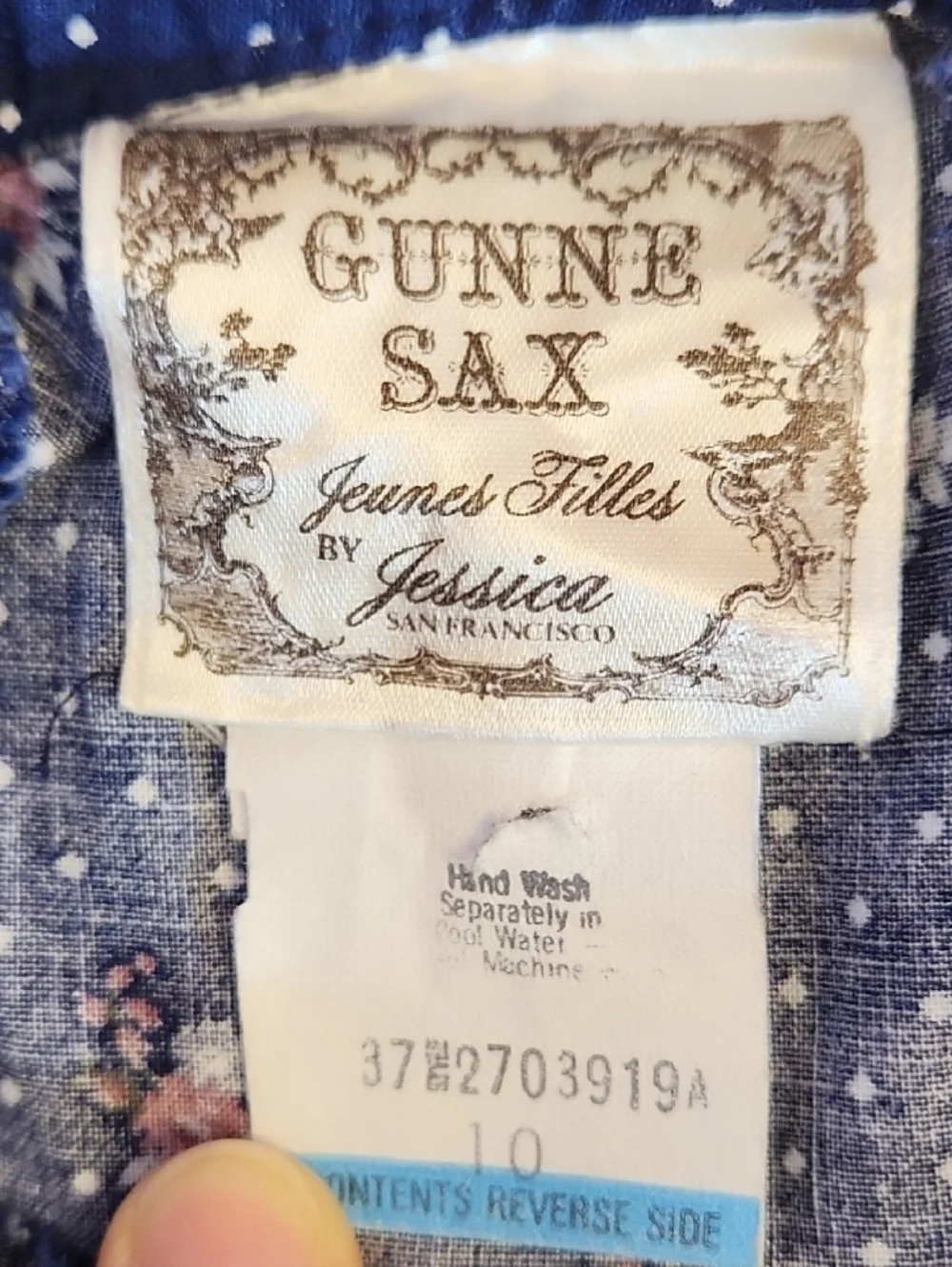 VTG 1970s Gunne Sax prairie-style dress, blue floral calico print, size 10